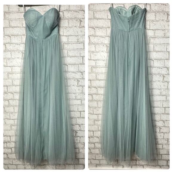JENNY YOO Blue Dress Annabelle Bridesmaid Maxi Tulle Convertible Blue Green 2 - Picture 2 of 15